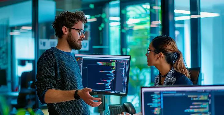 Software development team collaborating